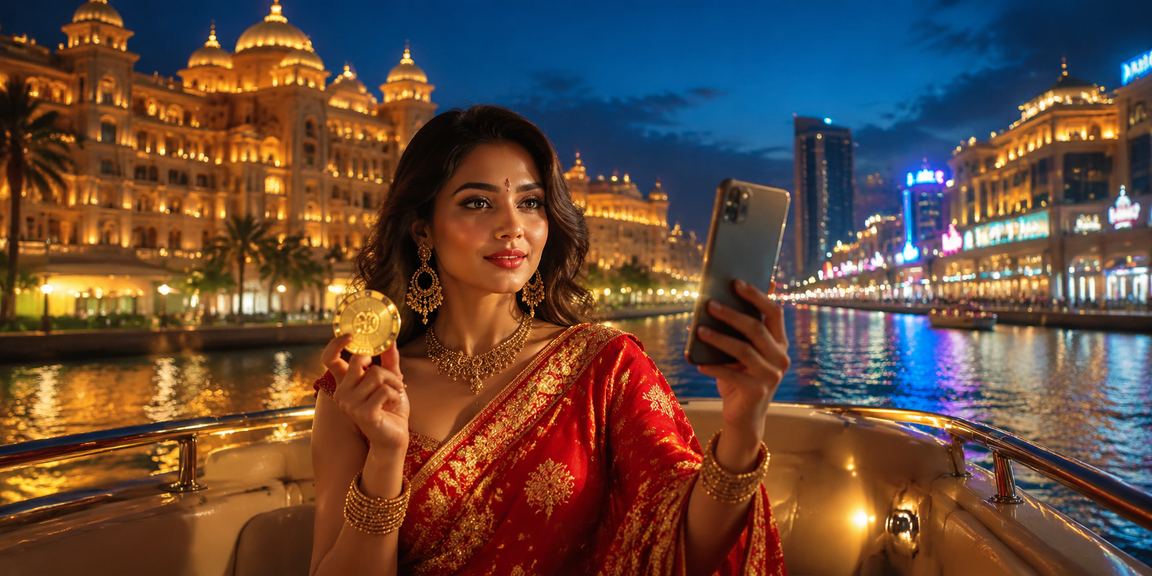 Indian Woman Enjoying Mobile Casino Experience in Saree
